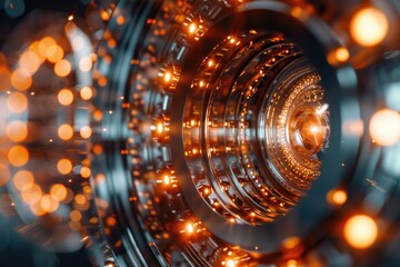 Poster - A close-up shot of a camera lens with lights shining from behind, perfect for photography or tech-related illustrations