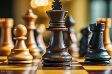 Poster - A detailed view of a chessboard with various pieces in mid-game