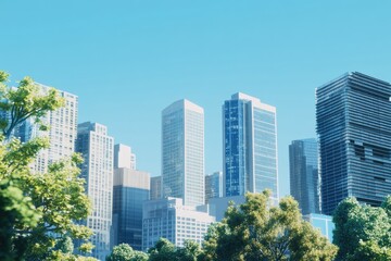 Aufkleber - A scenic view of a city skyline from a green park, ideal for travel or urban inspiration