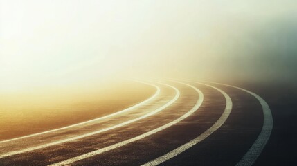 Aufkleber - A serene curved running track extends into a foggy horizon, providing a peaceful atmosphere perfect for inspiration and reflection. Generative AI