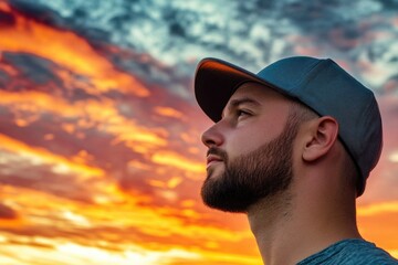 Poster - A person with a beard and baseball cap, suitable for various uses including illustrations or stock photography