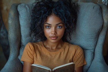 Poster - Woman sitting in a chair reading a book