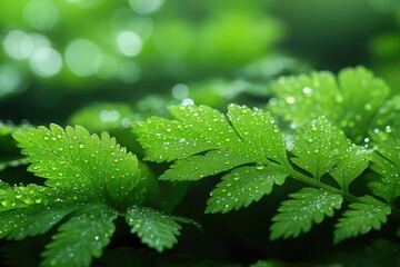 Poster - A close-up shot of a green plant with water droplets glistening on its leaves