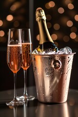 Poster - A bottle of champagne and two glasses waiting for a special occasion