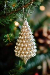 Poster - A Christmas ornament hangs from a festive Christmas tree