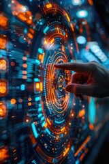 Poster - a person looking at a digital display with a curious expression