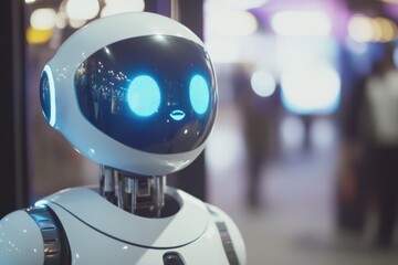 Poster - Close-up shot of a robot with bright blue eyes