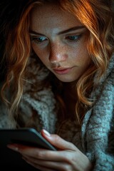 Poster - Close-up view of a person examining their mobile device