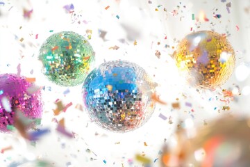Poster - Colorful disco balls surrounded by confetti