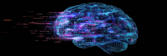 Aufkleber - A vibrant brain design featuring blue and purple glowing grids and binary sequences showcases advanced technology and digital intelligence. Generative AI