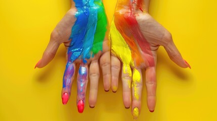 Poster - A pair of hands featuring various colors of paint, great for illustrating creativity or artistic expression