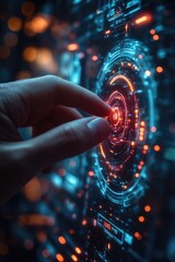 Poster - a person's hand is interacting with a futuristic interface, providing a glimpse into a possible tech