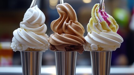 Poster - A selection of three flavored ice cream cones arranged in a metal cup