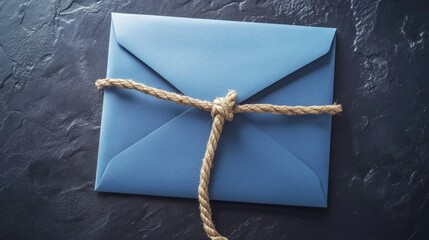 Aufkleber - A blue envelope tied up with a rope, ready for transportation or storage