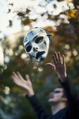 Aufkleber - A person stretching to catch a flying frisbee, great for sports or outdoor activities