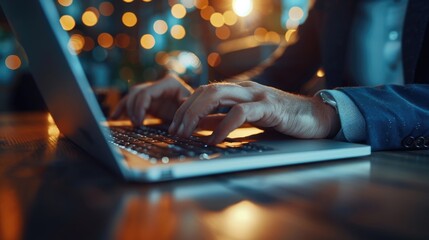 Poster - a close-up shot of a person typing away on their laptop