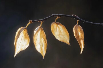 Poster - Close-up of dried leaves hanging from a tree branch, rustic and natural setting