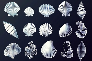 Poster - A collection of various shells on a black background