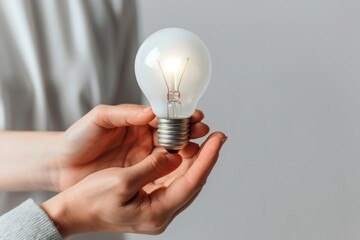 Aufkleber - A person holds a light bulb in their hand, ready to turn on the light
