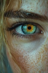 Aufkleber - A close-up shot of a person's eye with distinctive freckles, suitable for use in portraits or as a decorative element