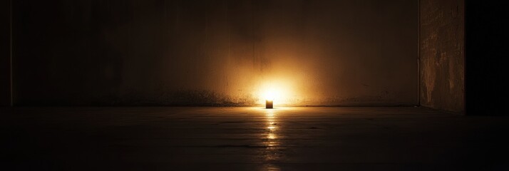 Leinwandbilder - Dimly lit room features a solitary candle, casting warm light and a feeling of emptiness, perfect for adding thoughts or messages. Generative AI
