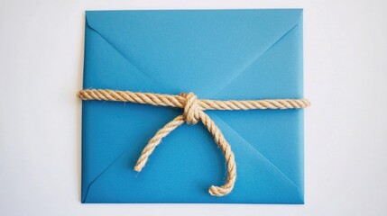 Aufkleber - A blue envelope tied up with a rope, ready for transport or storage