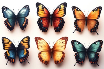 Poster - A group of butterflies with various colors sitting on a white surface