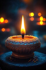 Poster - A lit candle sitting on a table, simple and elegant