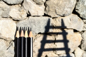 Aufkleber - Three pencils placed near a ladder, great for illustrations and graphics