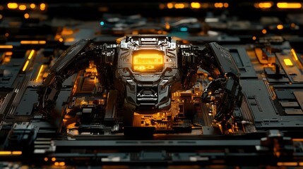 Poster - Futuristic Robot on Circuit Board with Glowing Elements and Details