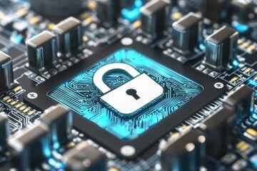 Poster - A detailed view of electronic components and a secure lock on a circuit board