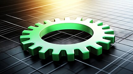 Poster - Green Gear on a Black Grid Background with Soft Lighting Effects