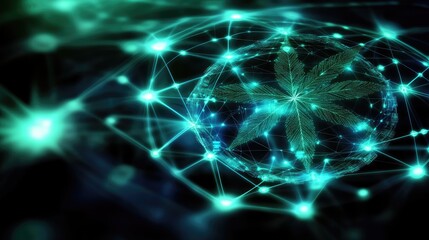 Poster - Abstract futuristic digital sphere surrounded by glowing network nodes