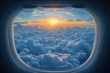 Poster - A view of the sun from an airplane window, a moment of clarity during flight