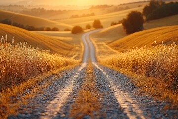 Poster - A country road surrounded by green landscape