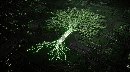 Poster - Futuristic Tree Design Merging Nature and Technology in Digital Art