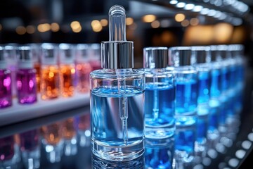 Poster - Close-up shot of a perfume bottle on a table, perfect for editorial or advertising use