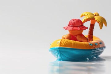 Poster - A toy boat with a man in a hat sailing on calm waters, perfect for illustration or decorative purposes