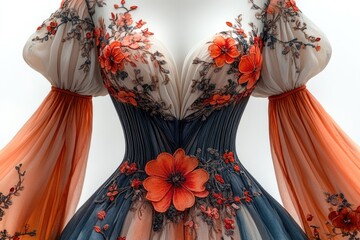 Aufkleber - A mannequin wearing a dress with flowers, perfect for fashion and beauty themed projects