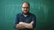 © Postmodern Studio - Man with glasses and a beard is standing in front of a chalkboard
