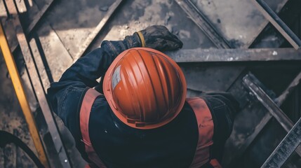 Wall Mural - Man wearing a red helmet and a black vest