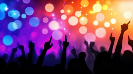 Wall Mural - a vibrant concert crowd thrives in the spotlight, immersed in the evening performances magic and ene