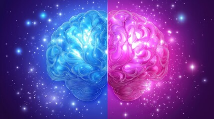 Poster - Colorful Abstract Representation of Brain with Cosmic Background