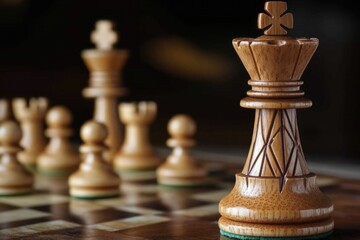 Poster - A detailed view of a chess game in progress, featuring various pieces and squares