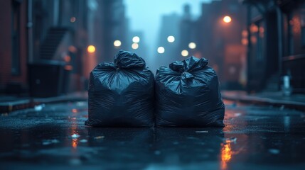 Poster - Two bags of garbage sitting on the sidewalk
