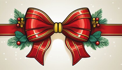 Christmas gift ribbon bow design element set on isolated white background.