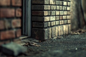 Poster - a detailed view of a brick wall with a door, suitable for various uses such as architecture or desig