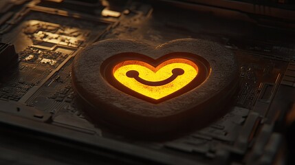 Poster - Heart-shaped symbol glowing on a modern circuit board background