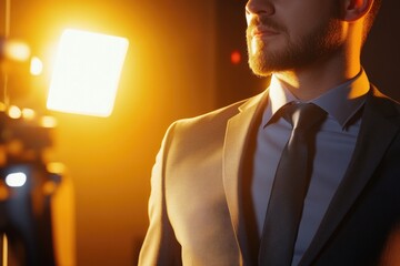 Poster - Businessman posing in front of a camera, professional attire