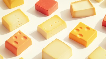 Poster - A group of cheese cubes sitting on a white surface, ideal for food-related or cooking-themed projects